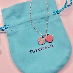 Return To Tiffany Pink Double Heart Tag Pendant in Silver, Mini